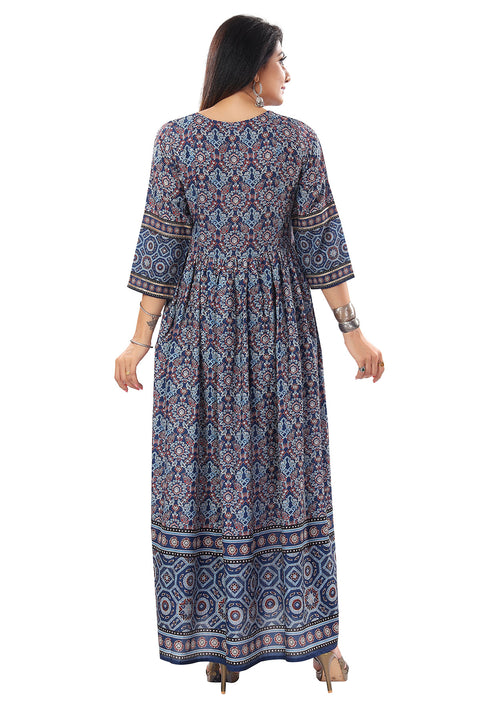Ravishing Navy Blue Masleen Anarkali Long Kurti With Flared look For Women Casual Wear (D822)