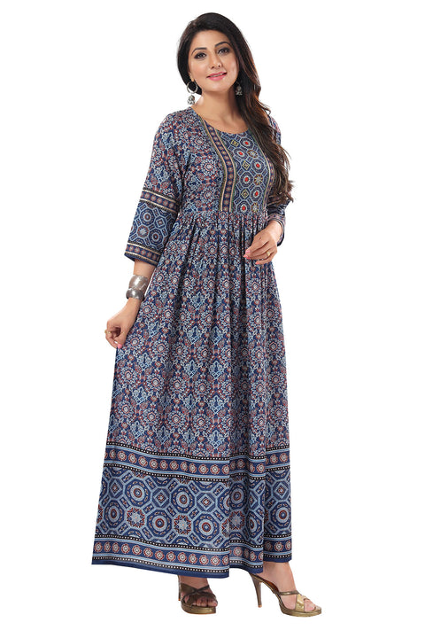 Ravishing Navy Blue Masleen Anarkali Long Kurti With Flared look For Women Casual Wear (D822)