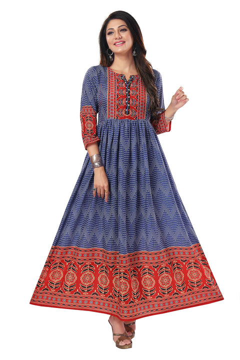 Ravishing Purple Masleen Anarkali Long Kurti With Flared look For Women Casual Wear (D821)