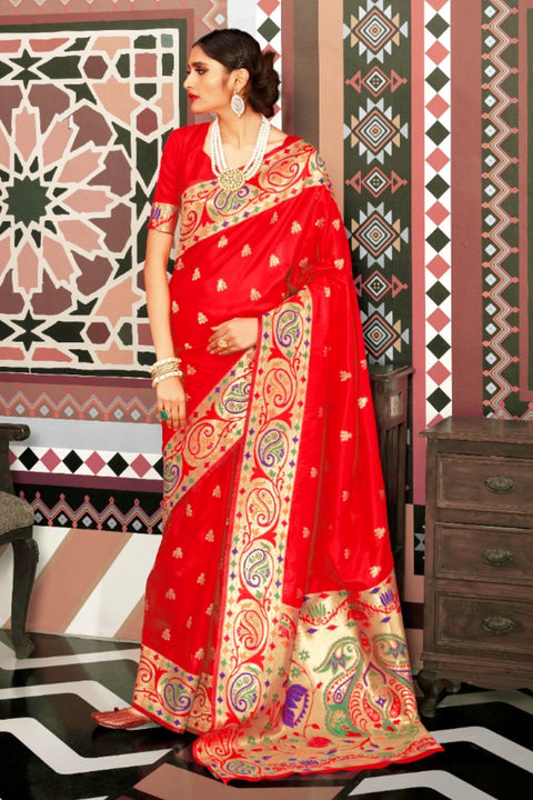 Soft Silk Designer Fuchsia Pink and Gold Saree - PAAIE