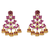 Long Dangle Ruby Earrings with Golden Bells - PAAIE