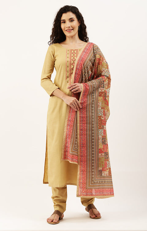 Pleasant Beige Suit with Dupatta In Modern Style (K302) - PAAIE