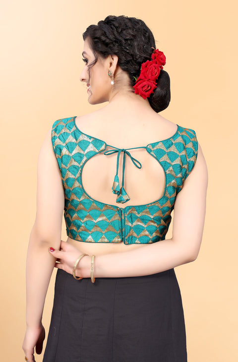 Designer Teal Green Color Sequence Blouse in Silk (Design 849)