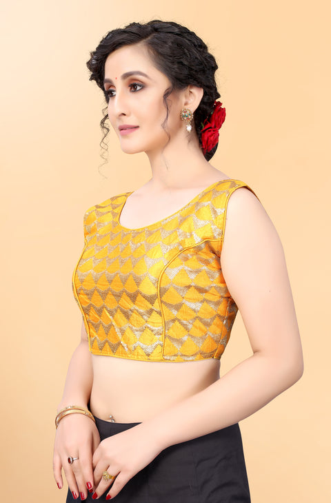 Designer Yellow Color Sequence Blouse in Silk (Design 850)