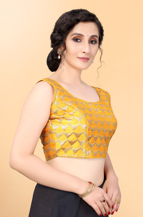 Designer Yellow Color Sequence Blouse in Silk (Design 850)