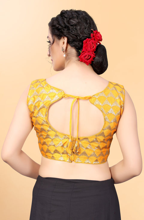 Designer Yellow Color Sequence Blouse in Silk (Design 850)