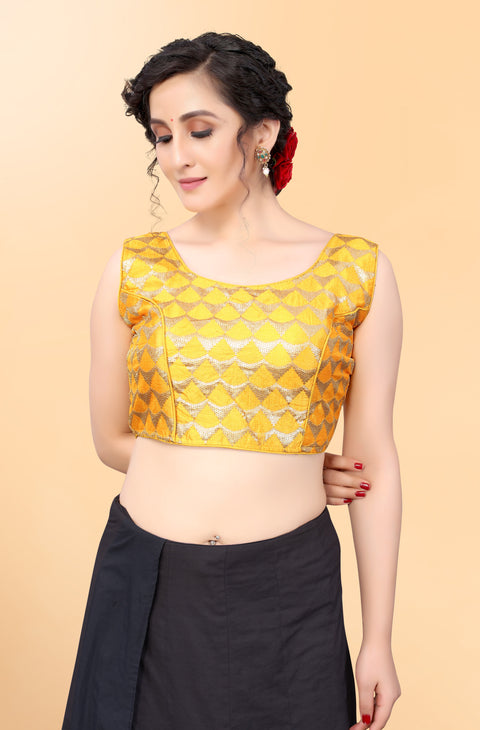 Designer Yellow Color Sequence Blouse in Silk (Design 850)