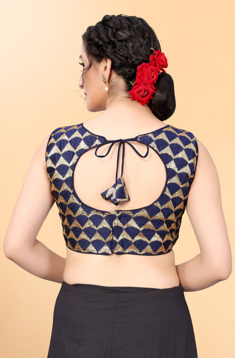Designer Navy Blue Color Sequence Blouse in Silk (Design 851)