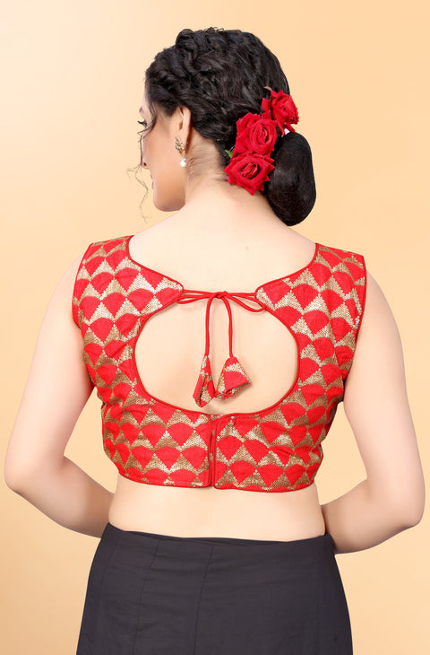 Designer Red Color Sequence Blouse in Silk (Design 852)