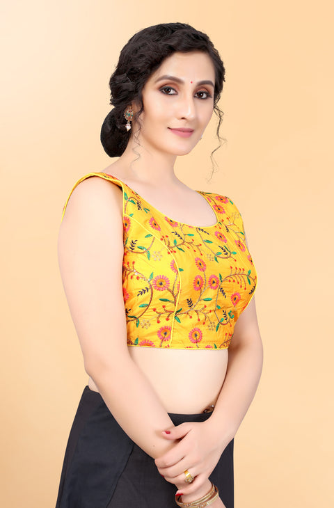 Designer Yellow Color Embroidery Blouse in Silk (Design 867)