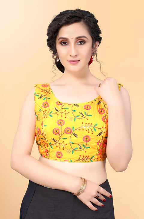 Designer Yellow Color Embroidery Blouse in Silk (Design 867)