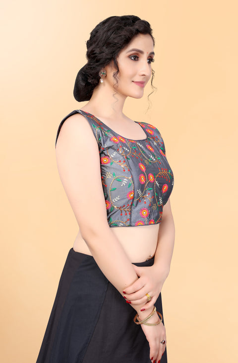 Designer Gray Color Embroidery Blouse in Silk (Design 868) (Deal)