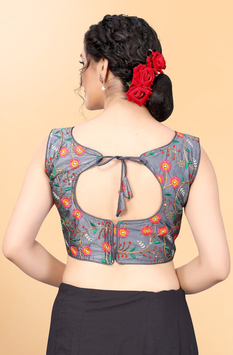 Designer Gray Color Embroidery Blouse in Silk (Design 868) (Deal)