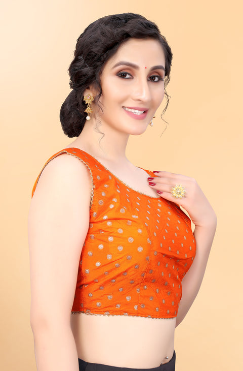 Orange Color Readymade Printed Trends Blouse in Silk for Party Wear (Design 857)