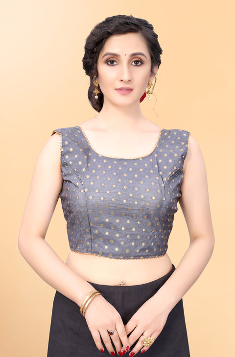 Gray Color Readymade Printed Trends Blouse in Silk for Party Wear (Design 814)