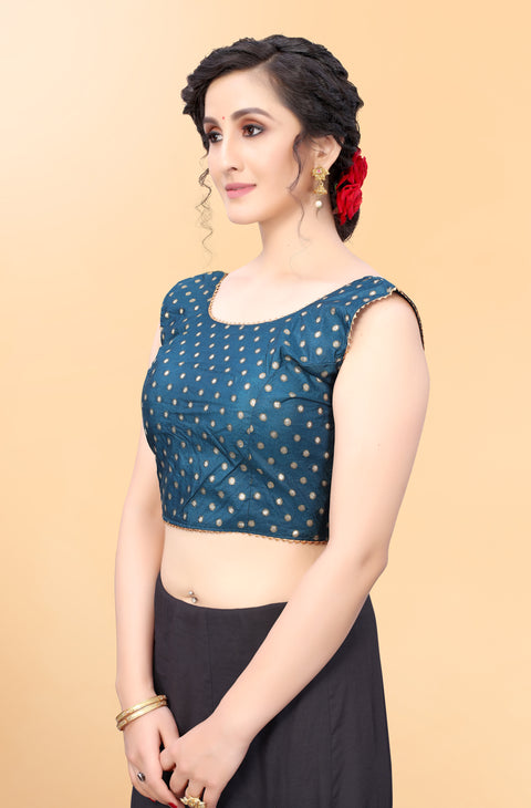Blue Color Readymade Printed Trends Blouse in Silk for Party Wear (Design 856)
