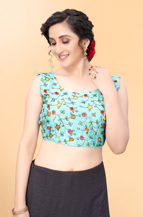 Designer Sea Green Embroidery Blouse in Silk for Party Wear (Design 790)