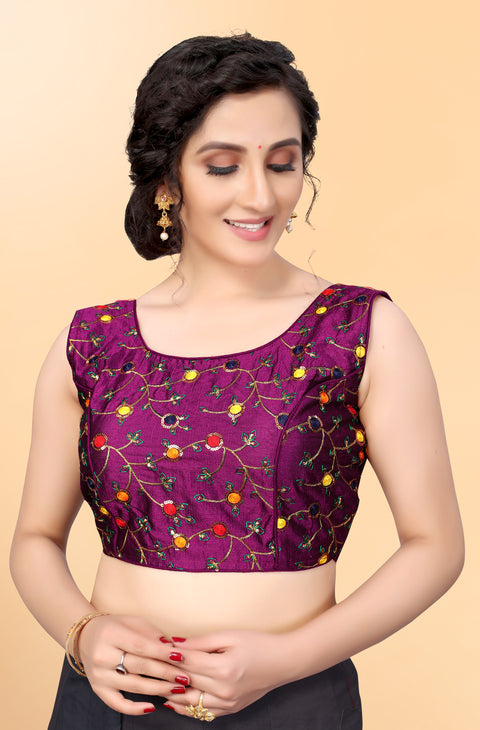 Designer Purple Embroidery Blouse in Silk for Party Wear (Design 788)