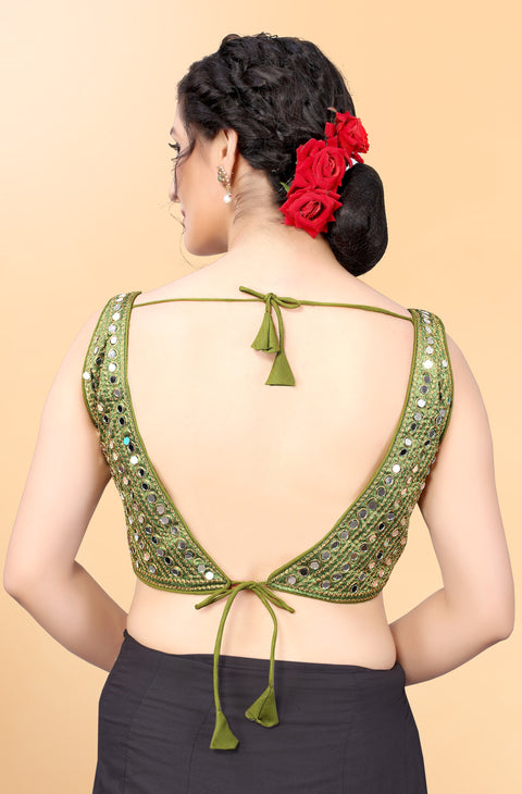 Designer Green Color Embroidery & Mirror Work Blouse in Silk (Design 830)