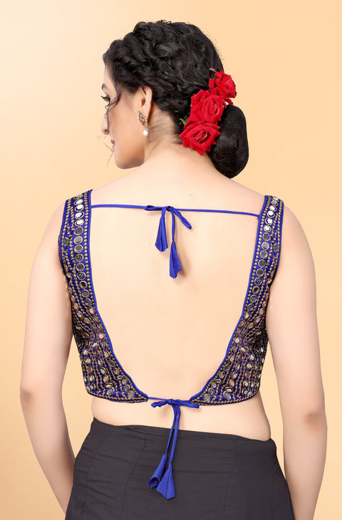 New Arrival Silk Imported Fabric Blue Fully Stitched Blouse with Mirror Work For Casual Party (Design 21)