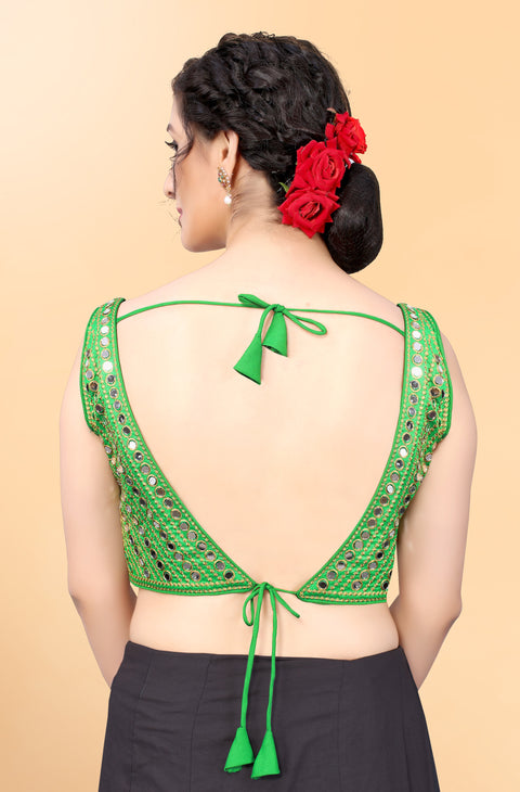 Designer Green Color Embroidery & Mirror Work Blouse in Silk (Design 834)