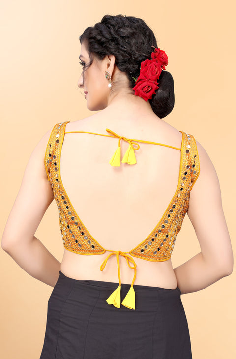 Designer Yellow Color Embroidery & Mirror Work Blouse in Silk (Design 837)