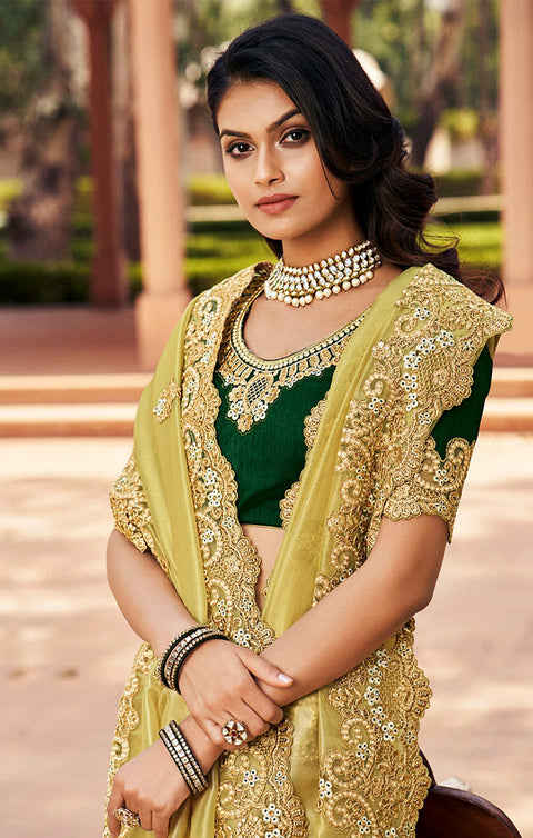 Gorgeous Green Color Party Wear Threadwork Net Designer Saree