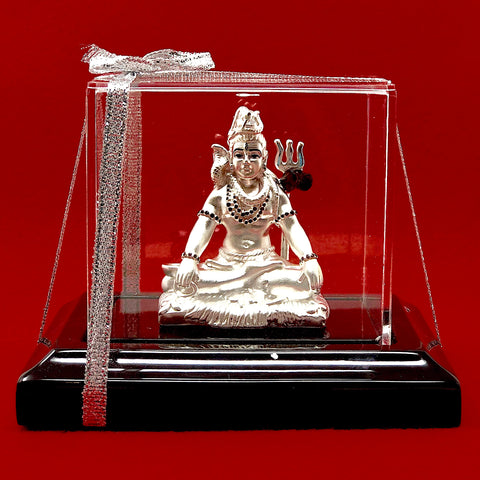 999 Pure Silver Shiva Idol in Rectangular Base - PAAIE