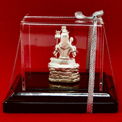 999 Pure Silver Shiva sitting on the Rock Idol in Rectangular Base - PAAIE