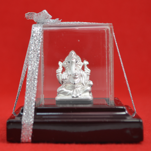999 Pure Silver Ganesha Idol in Square Base - PAAIE