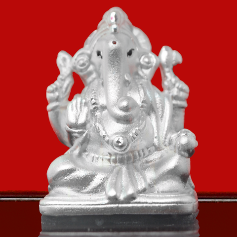 999 Pure Silver Ganesha Idol in Square Base - PAAIE