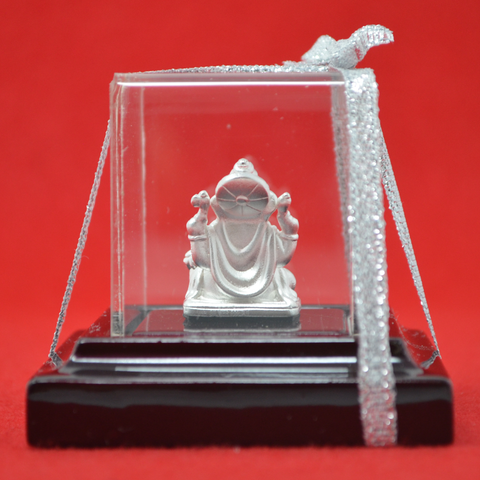 999 Pure Silver Ganesha Idol in Square Base - PAAIE
