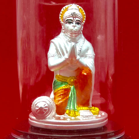999 Pure Silver Small Hanuman Ji Idol in Circular Base - PAAIE