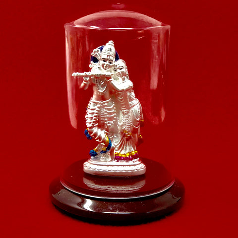 999 Pure Silver Small Round Radha Krishna Idol - PAAIE