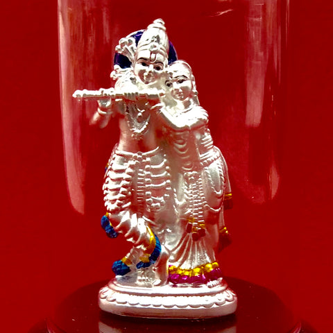999 Pure Silver Small Round Radha Krishna Idol - PAAIE