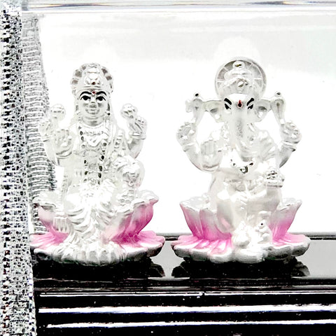 999 Pure Silver Small Ganesha and Lakshmi Idol - PAAIE