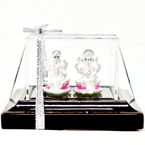999 Pure Silver Small Ganesha and Lakshmi Idol - PAAIE