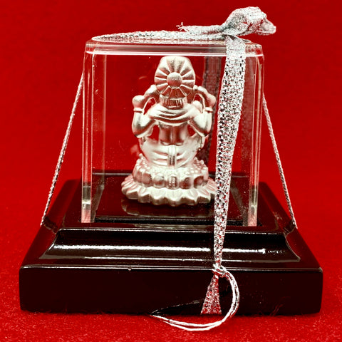 999 Pure Silver Rectangular Ganesha Idol with Orange Headrest - PAAIE