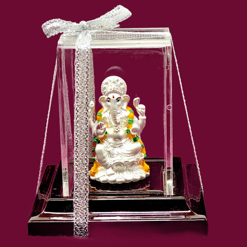 999 Pure Silver Ganesha Idol with multicolor Garland - PAAIE