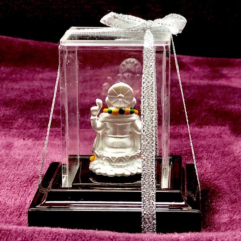 999 Pure Silver Ganesha Idol with multicolor Garland - PAAIE