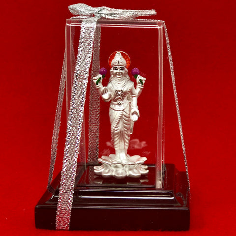 999 Pure Silver Lakshmi Ji Standing Idol in Square Base - PAAIE