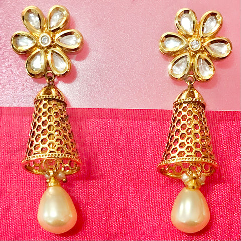 Gold Plated Kundan Premium Earrings (Design 37) - PAAIE