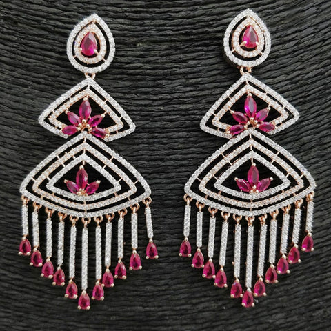 Triangular Semi Precious Ruby American Diamond Earrings - PAAIE