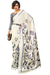 White, Black, and Lilac Floral Crepe Saree - PAAIE