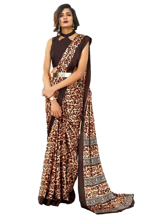 Leopard Print Crepe Saree - PAAIE