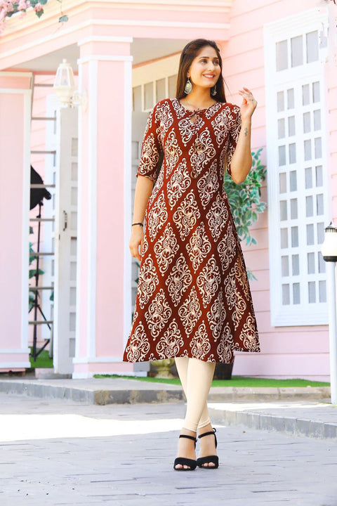 Cotton Kurti in Brown Color (D14) - PAAIE
