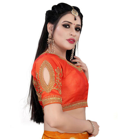 Ravishing Orange Color Designer Silk Embroidered Blouse For Wedding & Party Wear - PAAIE
