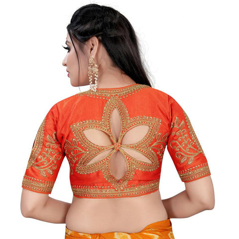 Ravishing Orange Color Designer Silk Embroidered Blouse For Wedding & Party Wear - PAAIE