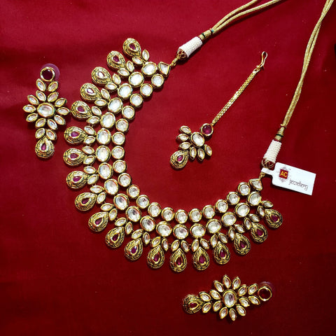 Gold Plated Semi-Precious Ruby Kundan Set - PAAIE