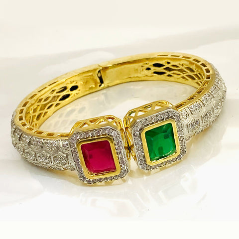 Semi-Precious Red/Green Color American Diamond Openable Bracelet (Design 91)